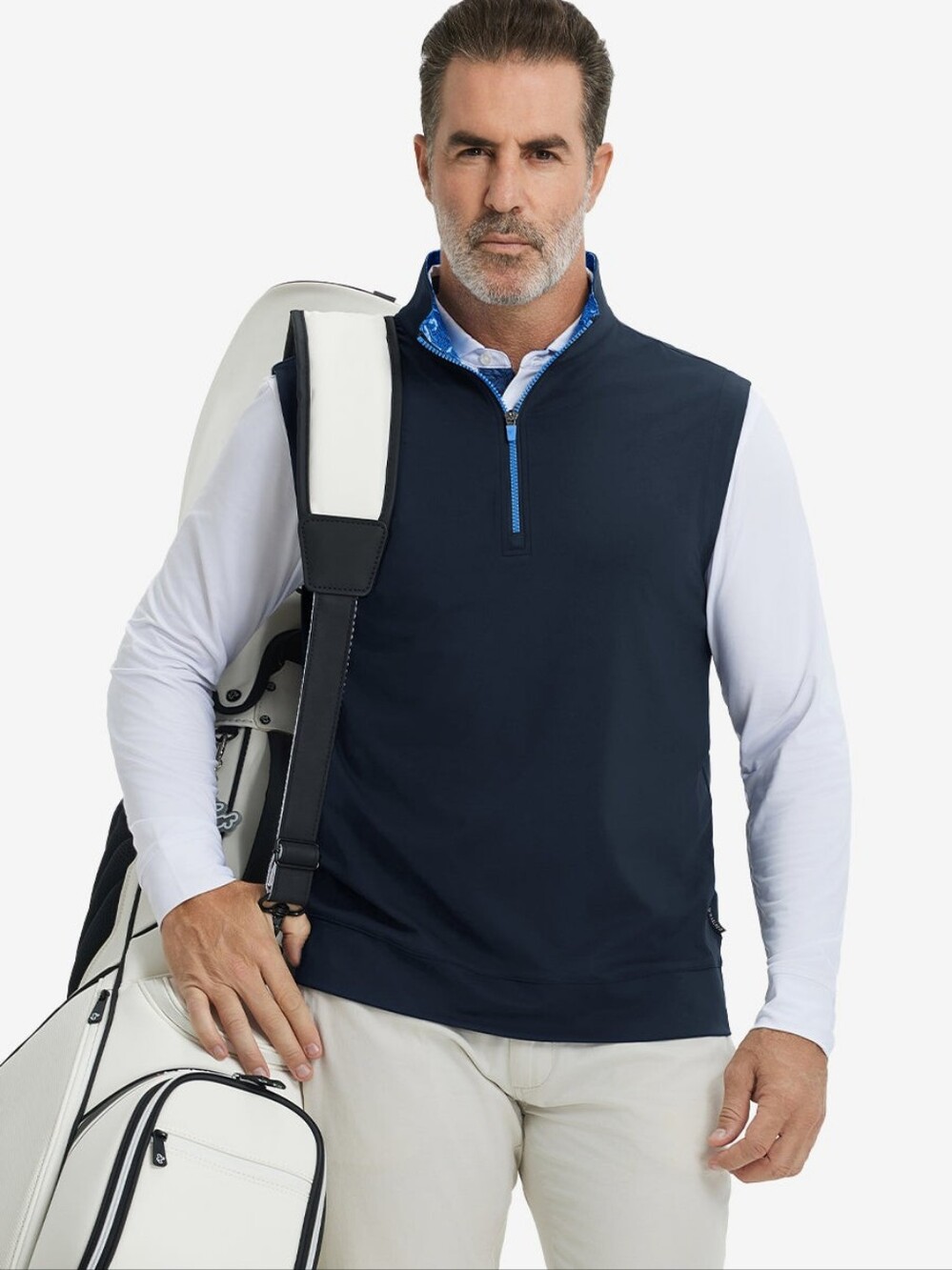 MAELREG Performance vest 1/4 Zip Gray Golf Size L Print Collar floral UPF stretc
